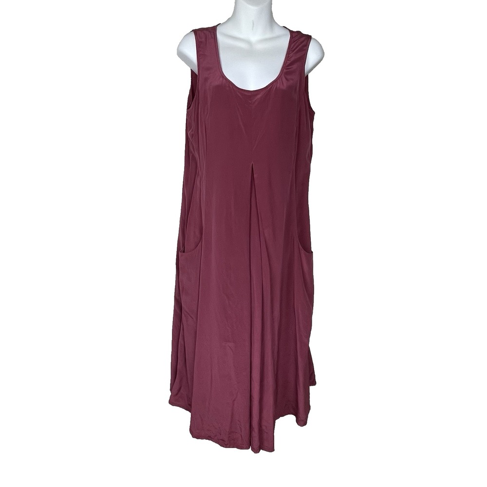 J. Jill‎ Silk Midi Dress Size M Mulberry Mauve Sleeveless Pockets Side Zip Lagom